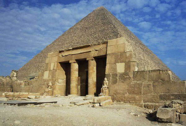 Mastaba Entrance Against the Pyramid of Cheops in Giza, Egypt