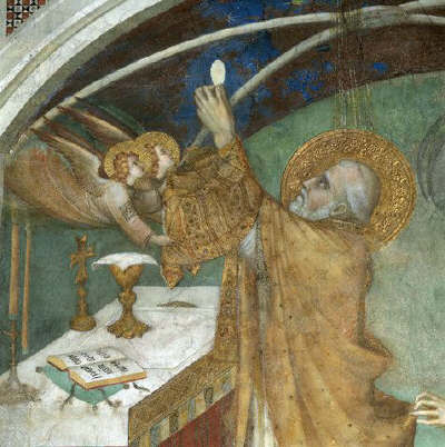 Saint Receiving the Eucharist Attributed to Simone Martini and Others