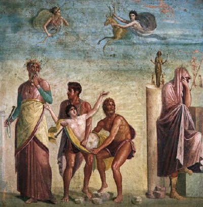 Ancient Roman Fresco Painting of The Sacrifice of Iphigenia. Before 79 A.D.
