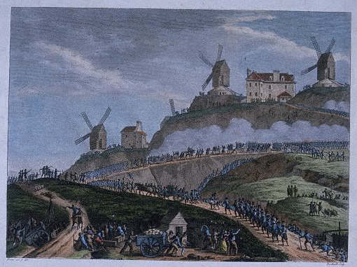 Soldiers transport cannons into the hilltop section of Montmarte, Paris, on July 15, 1789