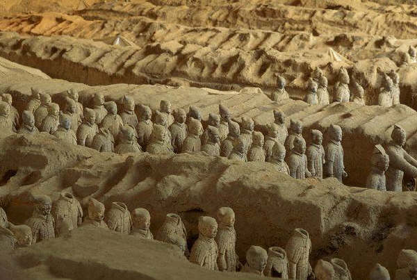 Hundreds of terracotta warriors guard the Qin Shi Huang Di Tomb in Xian, China