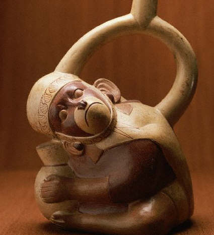 Mochica Vessel in the Form of a Monkey Holding a Pot 400 A.D.