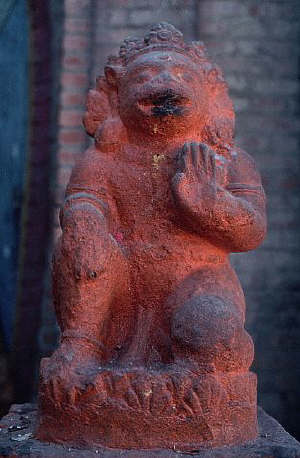 A stone statue of Hanuman, the Hindu monkey god, Swayambhu, Katmandu, Nepal.