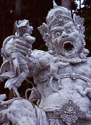 Balinese Sculpture Depicting the Battle between Kumbhakarna and Hanuman