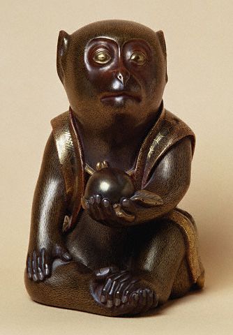 Gold Lacquered Oikimono of a Macaque Monkey 18th 
