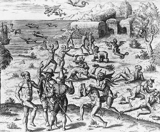 Indians Tortured by Demons by Theodor de Bry From America 1593