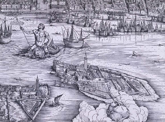 Print Depicting Section of 15th Century Map of Venice, Italy