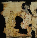 Egyptian Papyrus with Satirical Scene of Cats and Mice