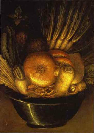 Giuseppe Arcimboldo, The Vegetable Gardener, a visual pun which can be turned upside down. c.1590