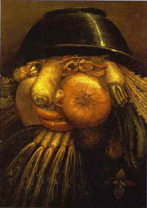 Giuseppe Arcimboldo, The Vegetable Gardener, a visual pun which can be turned upside down. c.1590