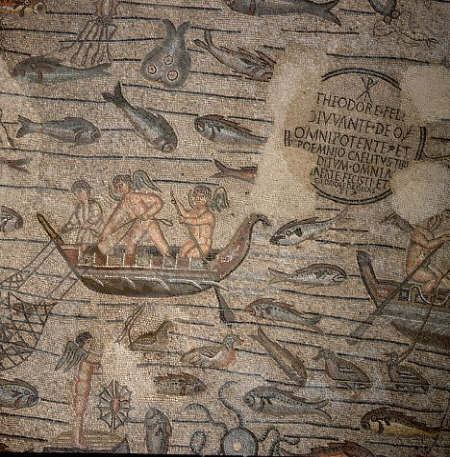 Detail Showing Fishermen from a Floor Mosaic with Christian and Pagan Themes