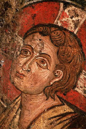 Byzantine Fresco Painting of a Youthful Christ