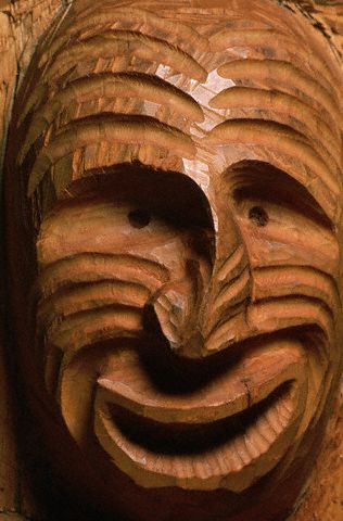 Iroquois Face Carving in Tree Trunk