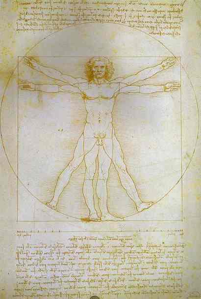 The Proportions of the Human Figure (Vitruvian Man) by Leonardo da Vinci. 1490