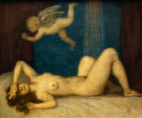 Danae and the Golden Shower by Franz von Stuck,  1909