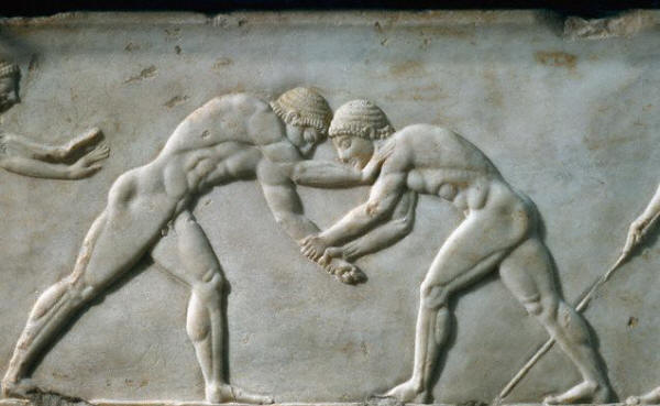 Archaic Greek Relief with Two Wrestlers