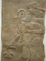 Assyrian Genie holding an ibex and a poppy flower