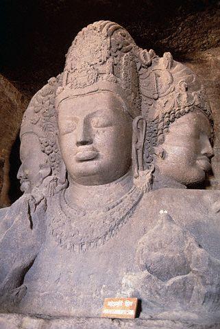Rock Sculpture of Trimurthi Sadasiva in the Elephanta Caves