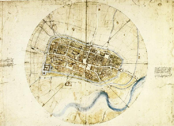 Town plan of Imola by Leonardo da Vinci