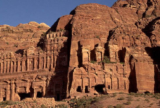 Facades of the Corinthian Tomb and Palace Tomb at the former Nabataean capital of Petra, in Jordan