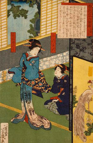 Two Geisha Girls in a Tea House by Utagawa Yoshiiku 1830