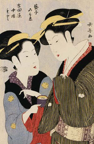 Double Half-Length Portrait of Moto, a Maidservant of the Yoshidaya and the Geisha Mizue 