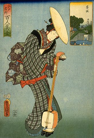 Geisha with her Shamisen by Kunihisa and Utagawa Tokyokuni 1857