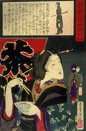 Geisha Eating at a Street Stall by Taiso Yoshitoshi 1880