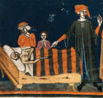 14th-Century Italian Painting of Doctors Visiting a Sick Man