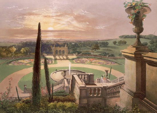 A view of the gardens at Shrublands from the Upper Terrace