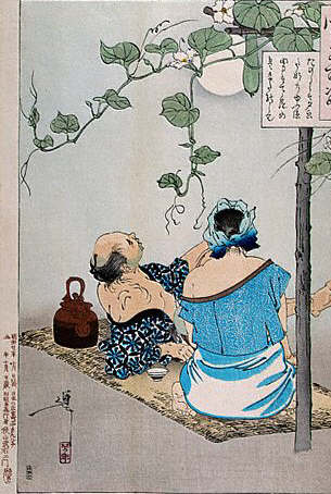 A peasant couple relaxes in the moonlight by Yoshitoshi 1890