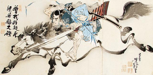 Soga Goro Gallops Bareback to Oiso by Taiso Yoshitoshi 1885