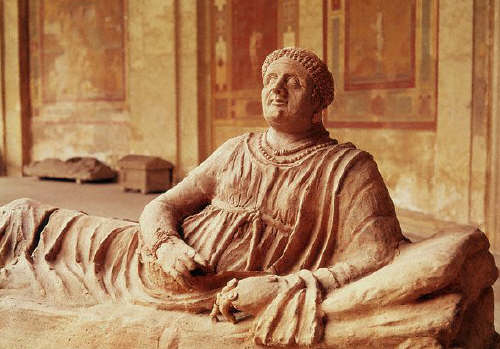 Etruscan sarcophagus lid depicting an Etruscan man