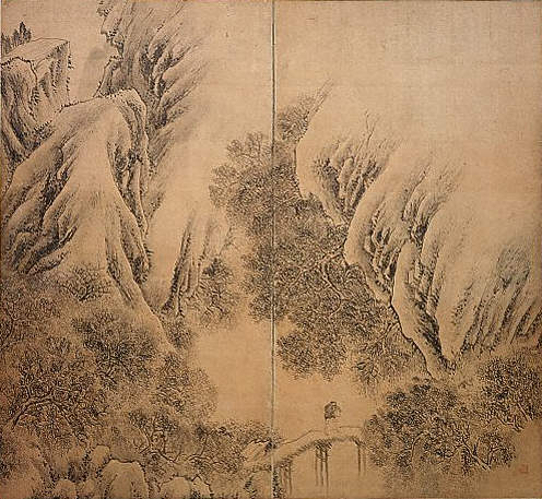 Landscape Scene of Mountains and Lake by Ki Baitei, 1780