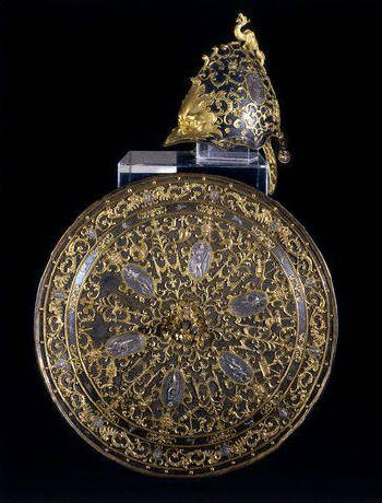 Baroque Helmet and Shield with Arabesque Ornamentation by Gaspare Mola 1600-1640