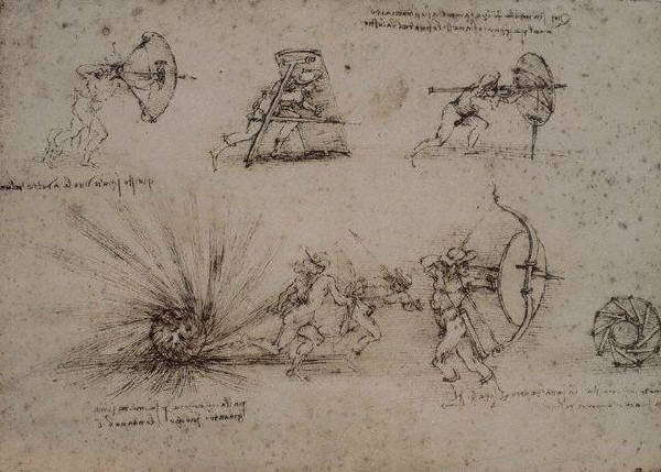 Shields and a Cannonball by Leonardo da Vinci 1485-1500