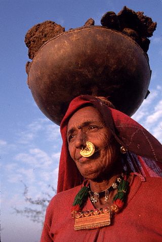 Veiled Woman Carries Dung