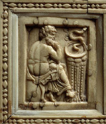 Roman Relief Sculpture with Seated Male Figure and Snake