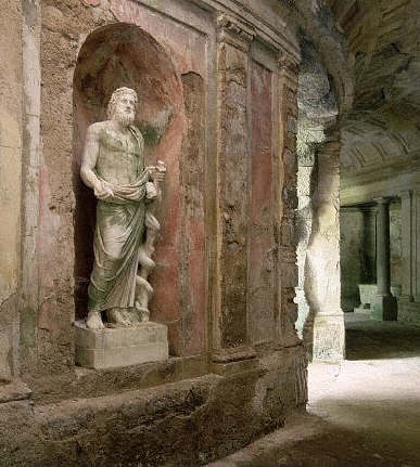 Statue of Asclepius in Park Atrium of Caserta Palace, Italy