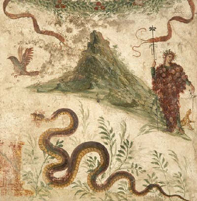 Bacchus and Mount Vesuvius Fresco Painting From the House of the Centenary at Pompeii