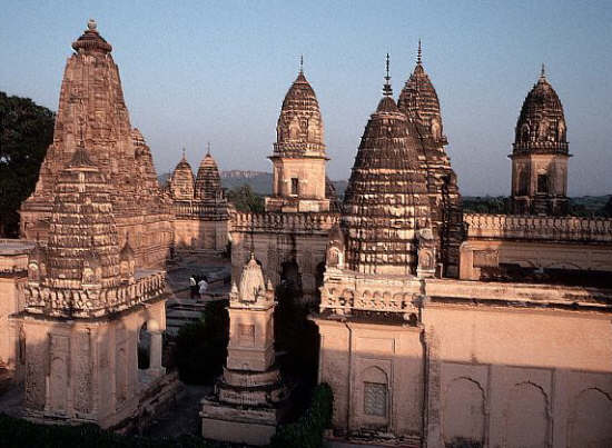 A number of chortens at an Indian temple