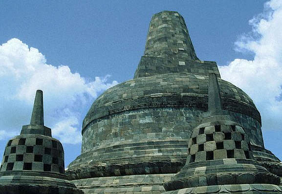 Bell-Shaped Stupas at Borobodur in Central Java, Indonesia