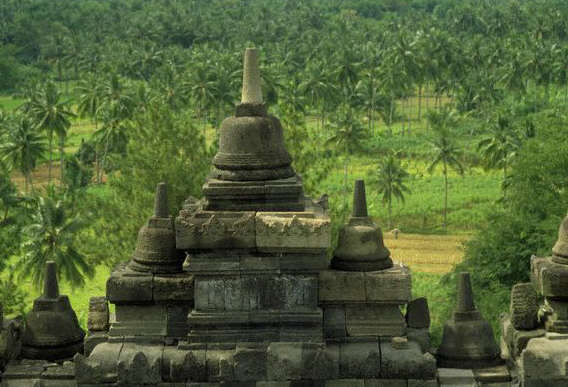 Bell-Shaped Stupas on the Upper Terrace of Borobodur in Central Java, Indonesia