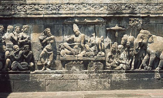 Relief Sculpture of the Life of Buddha at Borobodur Stupa, Central Java 8th c
