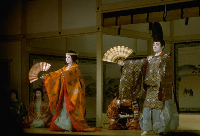 Actors and Actresses perform during a Noh play in Kyoto, Japan