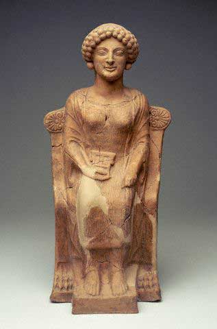A statue of Persephone on a throne 6th  BC