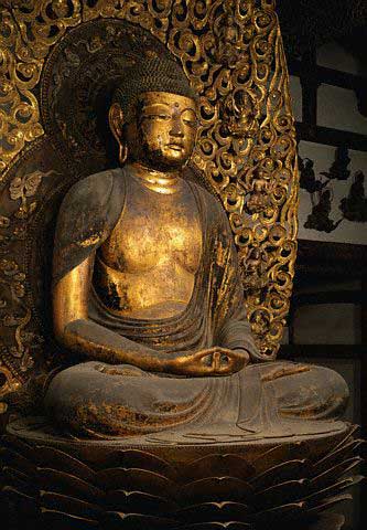 Gilded Statue of Amida Seated on Lotus Throne by Jocho . 1053