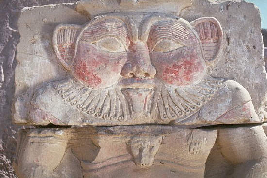 A carving of Bes at the Temple of Hathor along the Nile River, in Dandarah 125 B. C.-60 A. D.