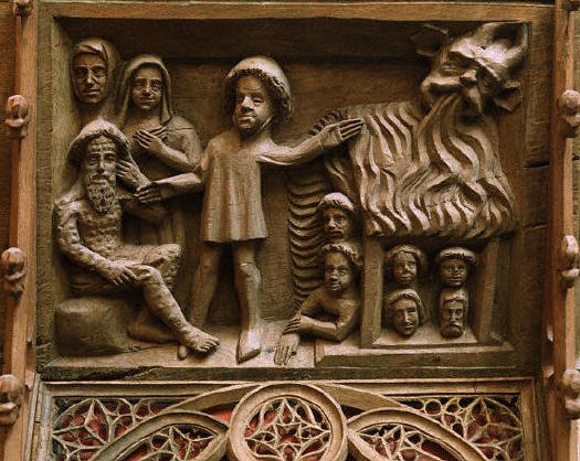 Relief Sculpture on a Cathedral Stall With the Life of Job. 1420