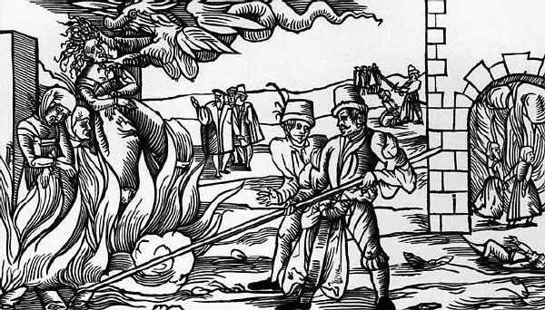 16th-Century German Woodcut Showing a Witch Burning